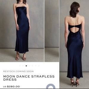 Bec & Bridge Moon Dance Strapless Dress in Navy.